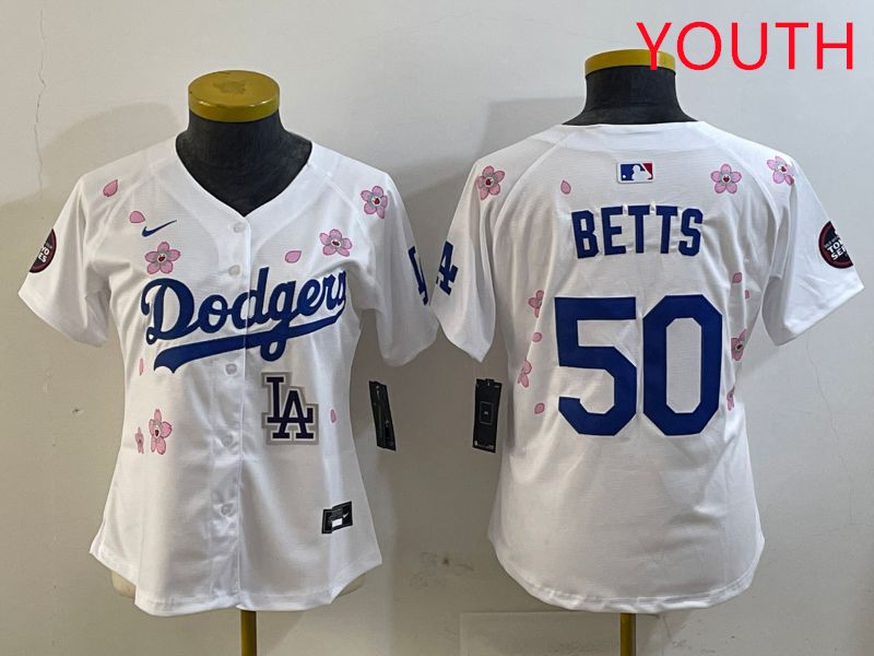 Youth Los Angeles Dodgers #50 Betts Sakura Edition 2025 Nike MLB Jersey style 5